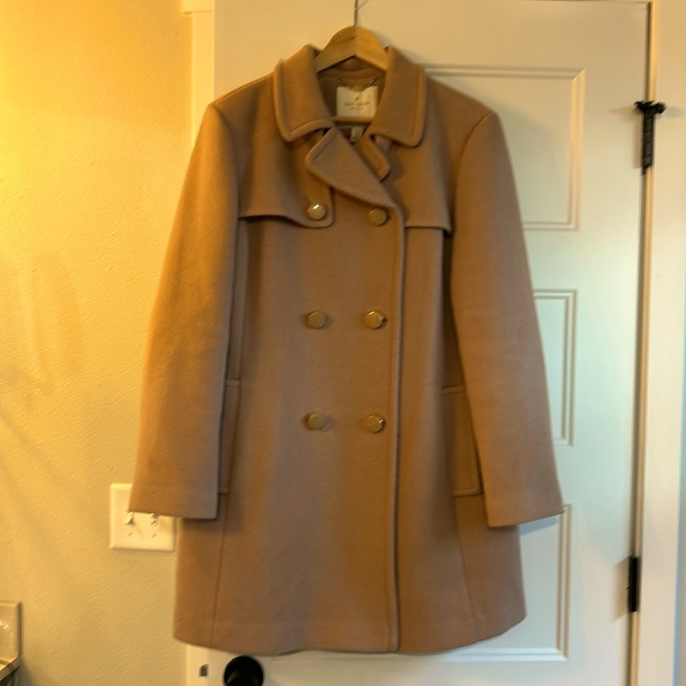 kate spade Wool Double-Breasted Coat Tan Gold Sz XL / 14 (fits 16 too) with Belt